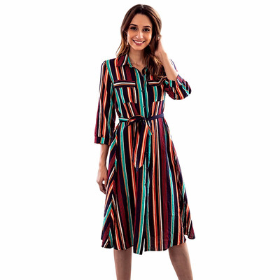 

Colorful Striped Print Dress Loose Casual Fashion Womens Clothing