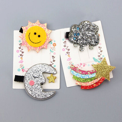 

4PCS Cute Felt Kids Hair Clip Shiny Sun Moon Rainbow Cloud Hairpin Barrette Party