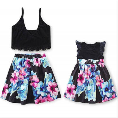 

UK Fashion Parent-child Clothing Mother Daughter Lace Sleeveless dresses Outfits