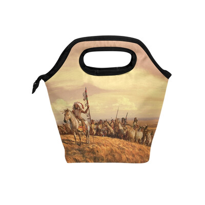 

Insulated Lunch Tote Bag American Native Travel Picnic Lunch Handbags Portable Zipper Lunch Bag Box