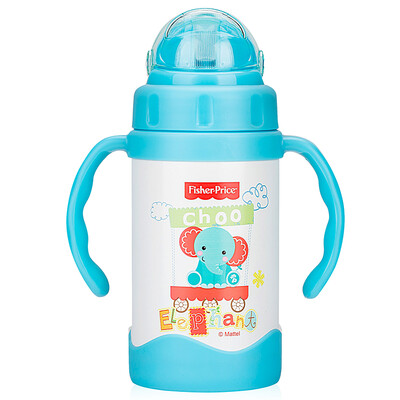 

Fisher-Price cups children's double handle water bottle baby cartoon insulation drink cup 300ML blue