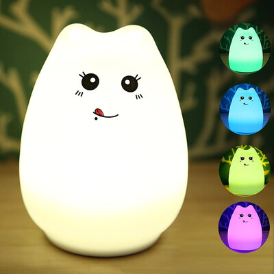 

KWB Silicone LED Night Light Portable Cute Cat Night Lamp for Kids Baby Bedroom 7-Color