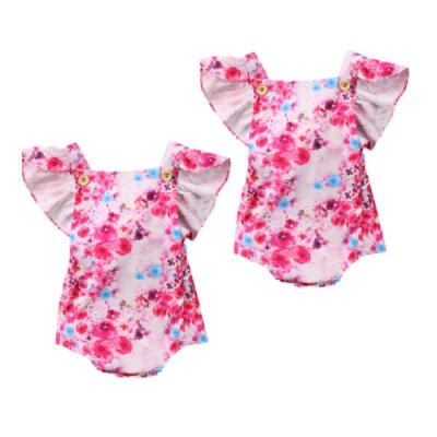 

2PCS Toddler Infant Baby Girl Floral Romper Bodysuit Sunsuit Outfit Summer 0-24M