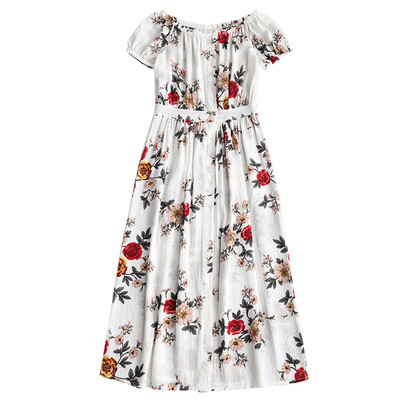 

Off Shoulder Flower Print Button Up Dress