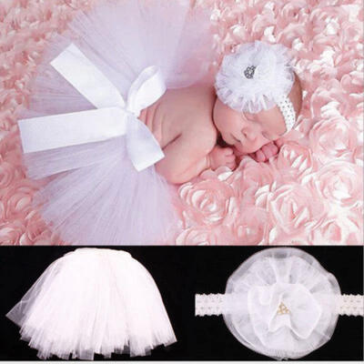 

2pcs Cute Newborn Baby Girl Mesh Tutu Skirt&Headband Photo Costume Outfit