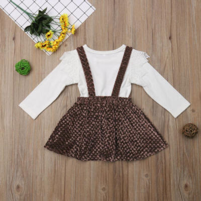 

Toddler Kid Baby Girl Long Sleeve Lace TopsBow Knot Tutu Skirt Party Outfits US