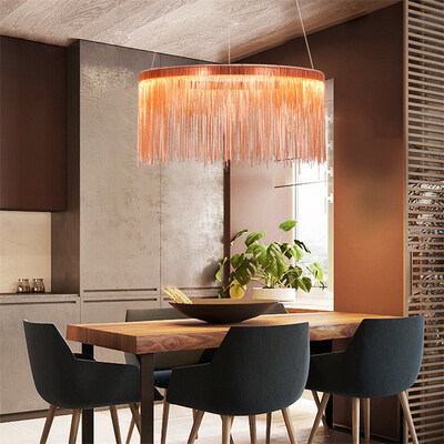 

Baycheer HL487605 Rose Gold Fringe Pendant Light Post Modern Aluminum 2 Tiers Metal LED Chandelier