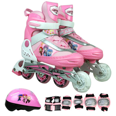 

Kids Children's Skate Shoe Set Adjustable Roller Skating Skates Flash Wheel F1-M1 Pink Trumpet 28-31 yard