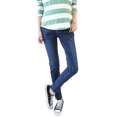 

A pair of pregnant women pants jeans pants maternity dress high waist belly pants adjustable feet pants M408 blue L