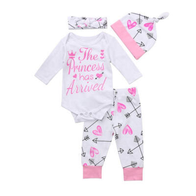 

4PCS Newborn Infant Baby Girl Outfits Clothes Set Romper BodysuitPants Leggings