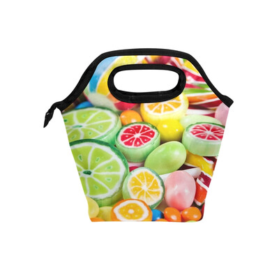 

Insulated Lunch Tote Bag Colorful Candy Travel Picnic Lunch Handbags Portable Zipper Lunch Bag Box