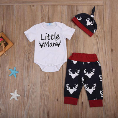 

3pcs Newborn Infant Baby Cute Clothes Romper Jumpsuit Long Pants Hat Outfits US