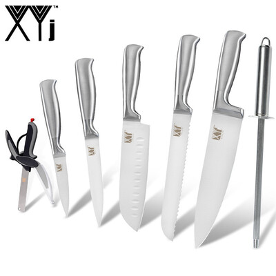 

XYj Kitchen Knives 8" 8" 8" 5" 35" Stainless Steel Knife Non Slip Handle Cooking Tool Set Sharpener Bar Scissor