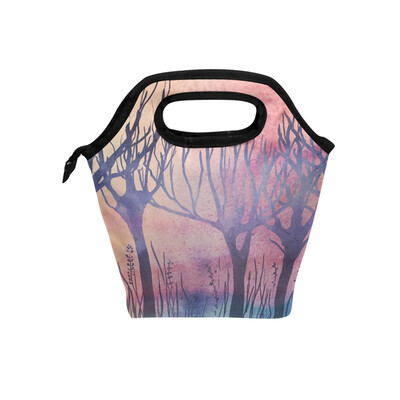 

Lunch Bag Purple Forest Tote Travel Picnic Insulated Handbags Portable Zipper Lunch Bag Box