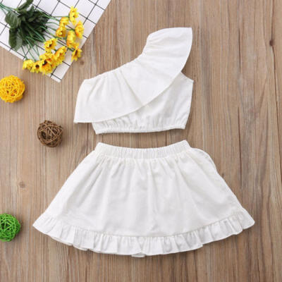 

Fashion Baby Girl Summer Top T-ShirtRuffled Skirt Princess Party Dress Set
