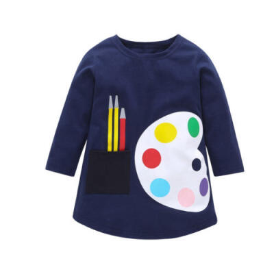 

2019 new long-sleeved small childrens paint board printing T-shirt dress