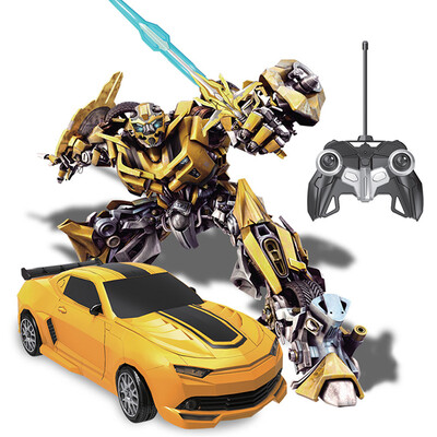 

(MZ) Bumblebee деформации робот пульт дистанционного управления автомобиль одна кнопка дистанционное управление деформация танцы автомобиль люди дети мальчик игрушка машина робот модель 2342X 1:24 желтый