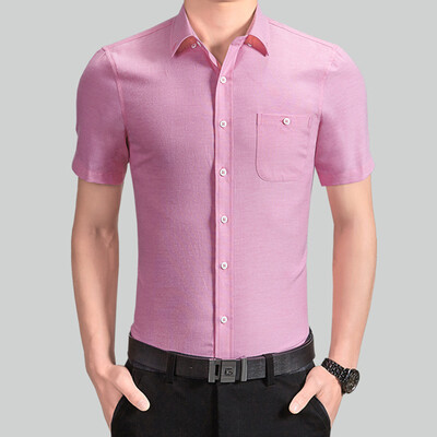 

New Arrivals High Quality Men Shirts 2016 Spring Summer Short Sleeve Shirts Mens Solid Dress Casual Shirts 7 Colors -5XL