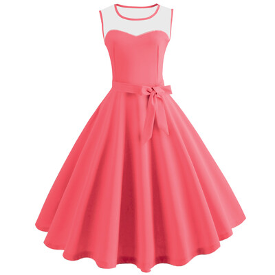 

Hepburn Vintage Series Women Dress Spring And Summer Grenadine Stitching Design Sleeveless Belt Retro Corset Dress