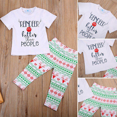 

2pcs Toddler Kids Baby Boys Girls Christmas Outfits T-shirt Tops Pants Clothes