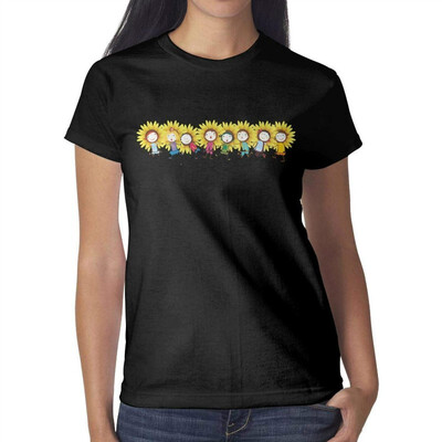 

Lovely Sunflower Decor Womens Black t Shirts Custom Women Cotton tee Shirt