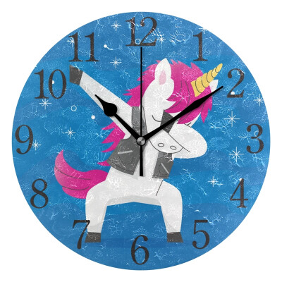 

Wall Clock Cool Unicorn Doing Dabbing Round Wall Clock Arabic Numerals Design