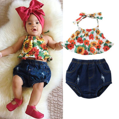 

Summer 2PCS Baby Girls Sunflower Tops Dress Shorts Pants Outfits Clothes Set
