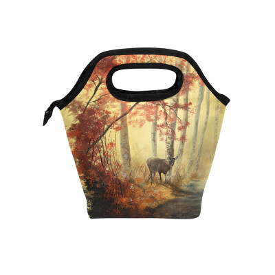 

Insulated Lunch Tote Bag Woods Deer Travel Picnic Lunch Handbags Portable Zipper Lunch Bag Box