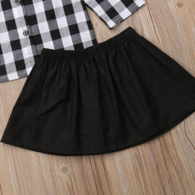 

US Toddler Kids Baby Girl Plaid Bowknot Tops T-Shirt Dress Skirts Outfit Clothes