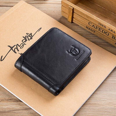 

BULLCAPTAIN Vintage Leather Trifold Wallet Men Short Hasp Wallet CASUAL MALE Zipper Wallets Card Holder Money BAG Coin Purse