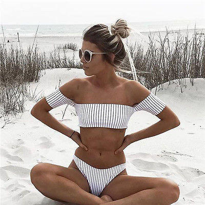 

Hot Women Off Shoulder Ruffles Bikini Set Two Pieces Swimwear Beachwear Swimsuit