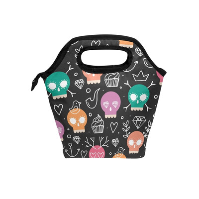 

Lunch Bag Tote Bag Colorful Skull Travel Picnic Organizer Lunch Holder Handbags Lunch Bag Box