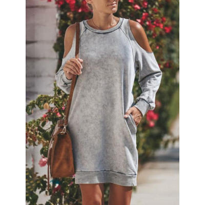 

Fashion Now Ladies Plus Size Cold Shoulder Gray Women Fall Shift Kaftan Dress