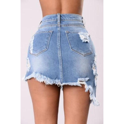 

NEW women Short Stretch high Waist Plain Skater Flared Pleated Mini Skirt Denim