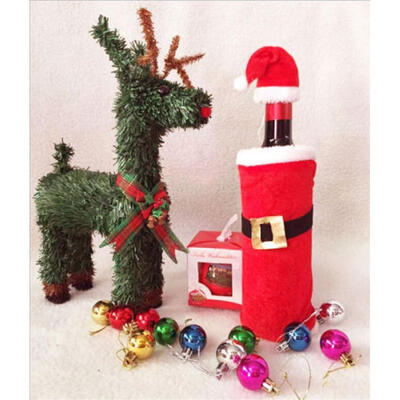 

Red Wine Bottle Knitted Scarf Hat Cover Christmas Dinner Table Decoration Party
