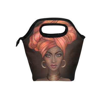 

Insulated Lunch Tote Bag African American Woman Travel Picnic Lunch Handbags Portable Zipper Lunch Bag Box