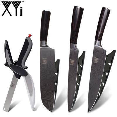 

XYj Japanese stainless steel Kitchen Knives Imitation Damascus Pattern Chef Slicing Santoku Knife Kitchen Scissor