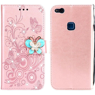 

MOONCASE Huawei P10 Lite Butterfly Rhinestone Embossed Leather Case - Rose Gold