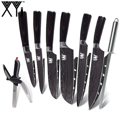 

XYj Imitating Damascus pattern stainless steel knife 8 Piece Kitchen Knife Cooking Accessories