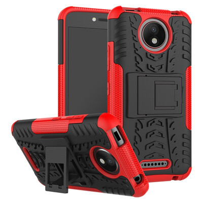 

Fivice Motorola Moto C Plus Case TPU anti-fall tire pattern back clip bracket phone case
