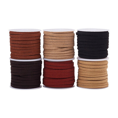 

PH PANDAHALL 6 Rolls 5 MRoll Faux Suede Cords Flat Leather Cord Threads for Jewelry Making