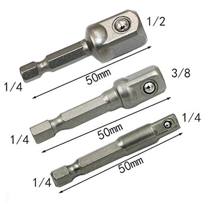 

3pcs Chrome Vanadium Steel Socket Adapter Wrench Hex Shank to 14" 38" 12" Extension Drill Bits Bar Hex Bit Set Power Tools