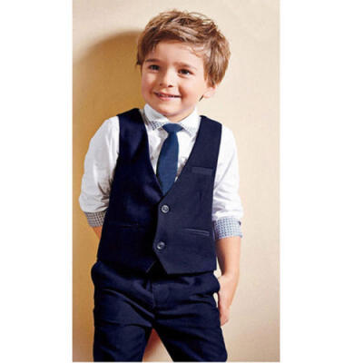 

US 4pcs Kid Baby Boy Gentleman Suit WaistcoatTieShirtPants Outfit Clothes Set