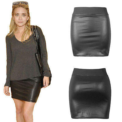 

Women Sexy Black PU Leather Pencil Bodycon High Waist Mini Dress Short Skirt