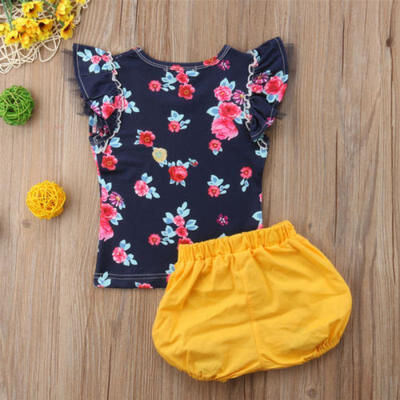 

Canis Toddler Kids Baby Girls Flower T-shirt Tops Short Pants Outfits Clothes