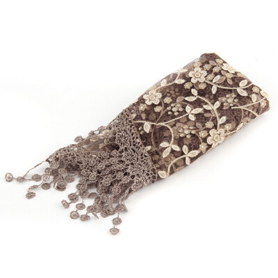 

Fashion Women Lace Sheer Floral Print Triangle Veil Scarf Shawl Wrap Tassel