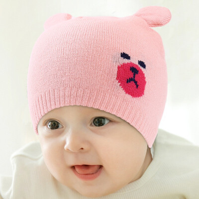 

Fashion Newborn Hats Knitted Warm Bear Round Machine Cap Protects Ear Bonnet Baby Winter Caps
