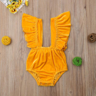 

Cute Infant Baby Girls Butterfly Sleeve Velvet Romper Bodysuit Jumpsuit Playsuit