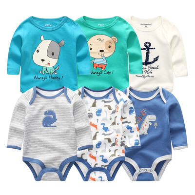 

6PCS Long Sleeve Babywear Bodysuits Baby Girls Clothes Rompers One-Pieces Baby Boys Clothes Newborn Girls Clothing Sets Cotton
