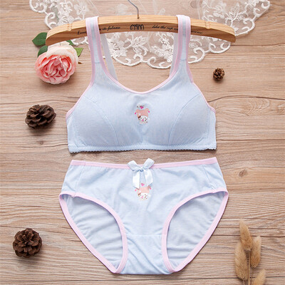 

LAXJOY Langyue 2018 sexy small chest tube top girl bra cotton comfortable no steel ring student underwear panty suit anti-light LNWX189407 sky blue X2 3885